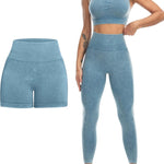 Conjuntos de entrenamiento de 3 piezas para mujer, leggings con levantamiento de glúteos con brasier deportivo de alto impacto, pantalones cortos de gimnasio