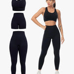 Conjuntos de entrenamiento de 3 piezas para mujer, leggings con levantamiento de glúteos con brasier deportivo de alto impacto, pantalones cortos de gimnasio
