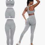 Conjuntos de entrenamiento de 3 piezas para mujer, leggings con levantamiento de glúteos con brasier deportivo de alto impacto, pantalones cortos de gimnasio